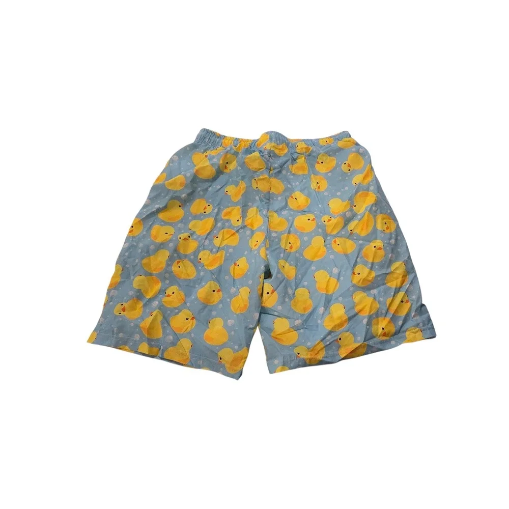 Mens Rubber Duck Print Swim Trunks Light Blue Yellow‎ Size Large Board Shorts
